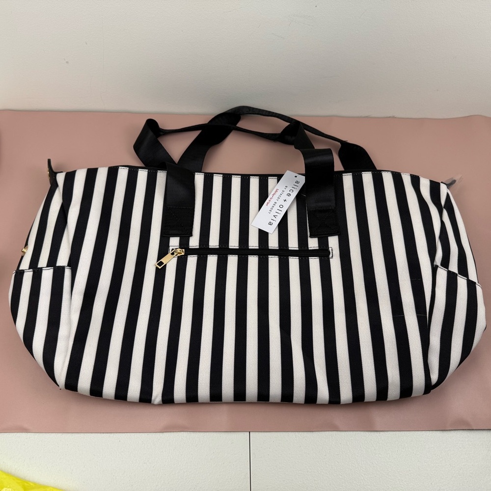NWT Alice + Olivia x Stacey Bendet Striped Weekender Duffle Bag Travel Tote
